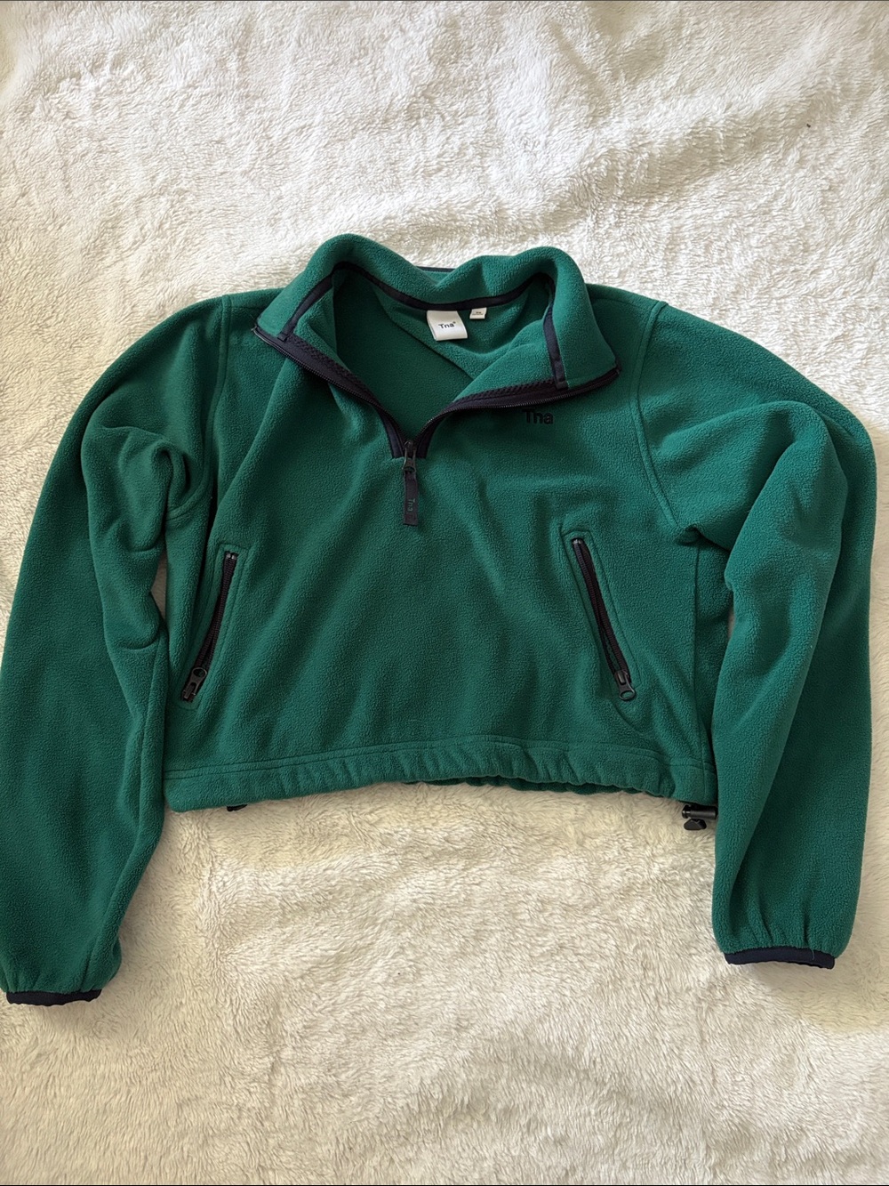 TNA Cropped Green Quarter-Zip Fleece Pullover